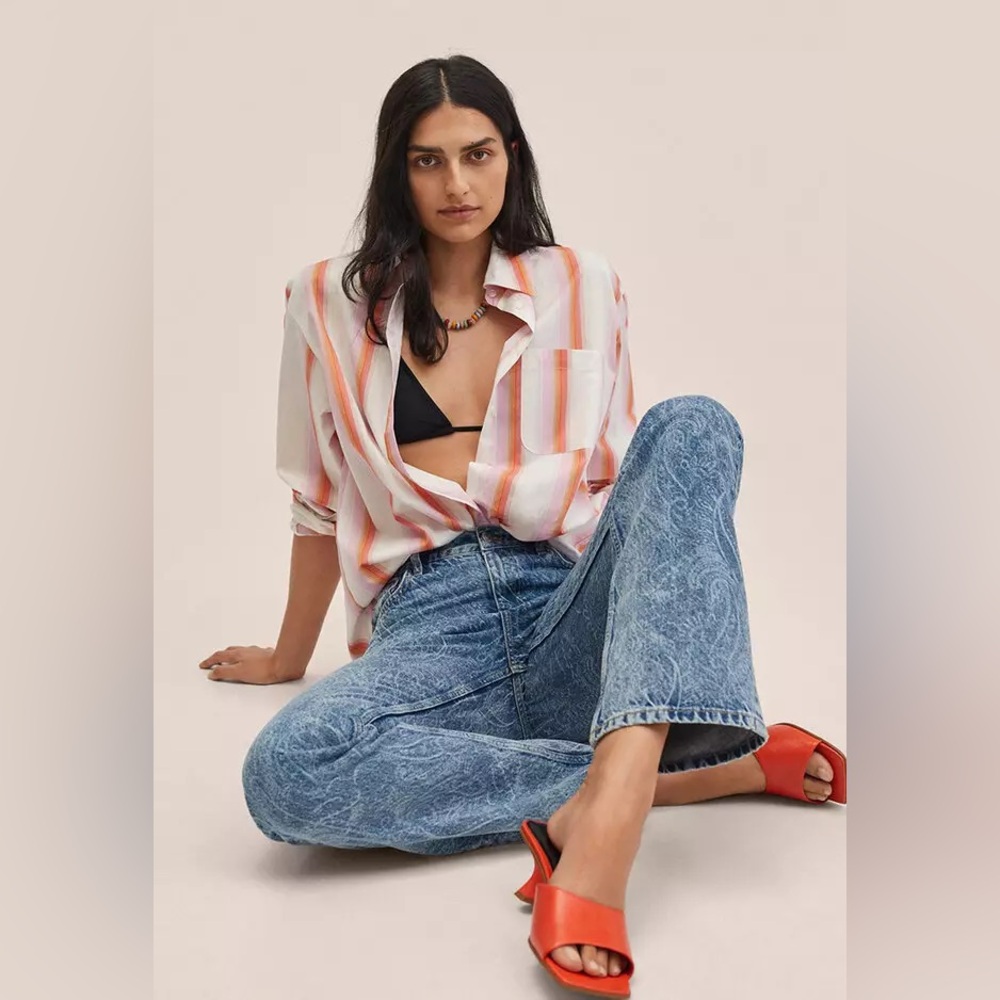 Mango Paisley Mid-Rise Straight Jeans